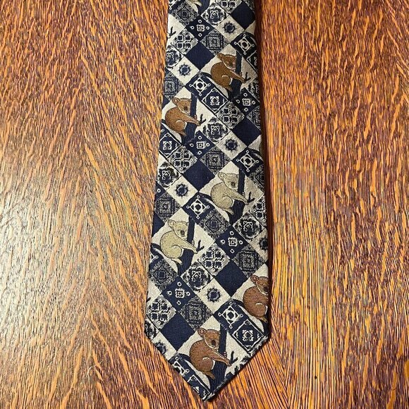 Koala Bear Print Sunshine Ties Australian Outback Necktie Gray Blue Brown - Picture 2 of 6